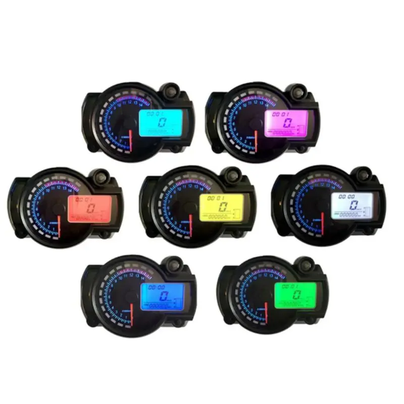 

Motorcycle Digital Light LCD Speedometer Odometer Tachometer W/ Speed Sensor 7 color display oil level meter Modern Universal
