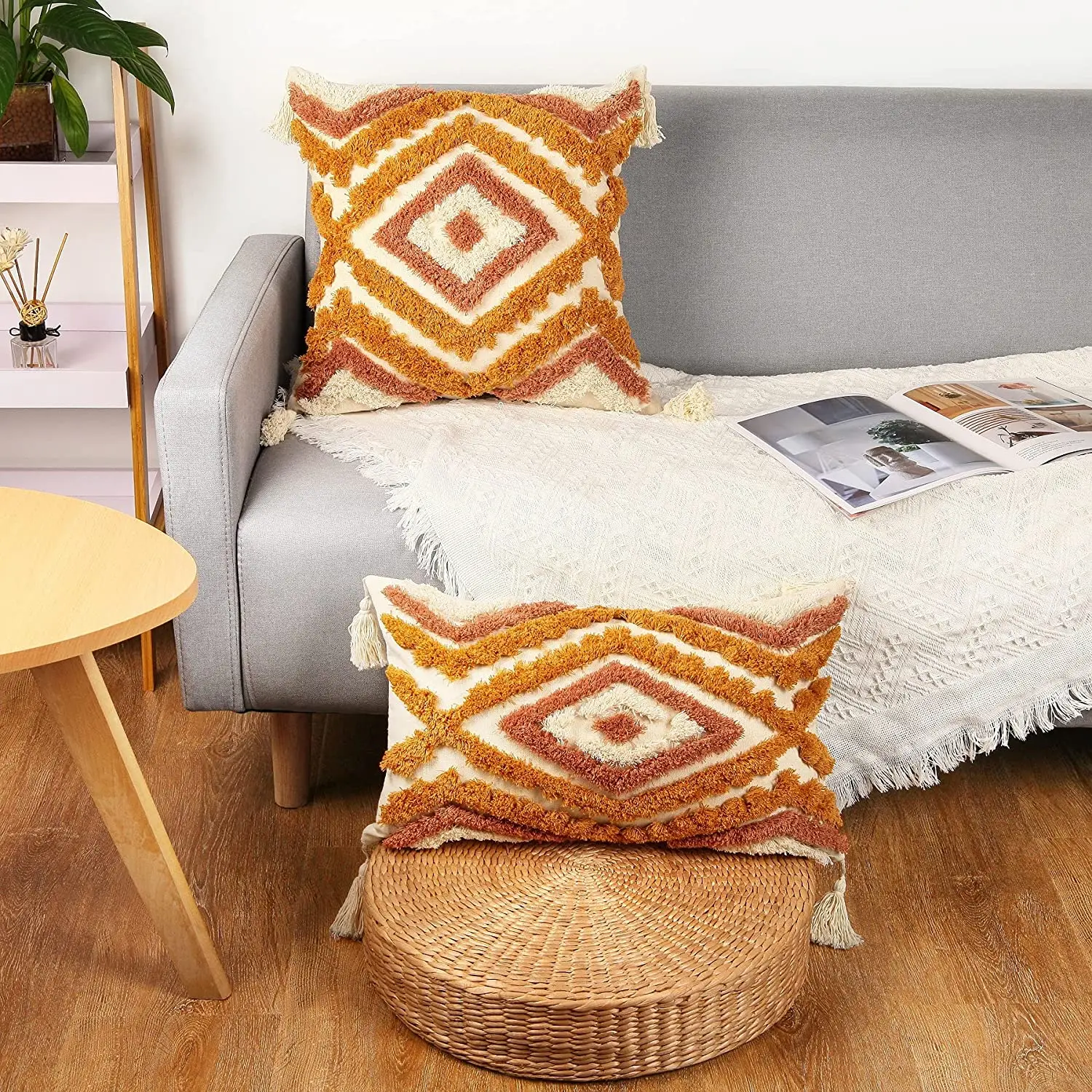 Boho Lumbar Small Decorative Pillow Cover for Couch Sofa - Modern Moroccan  Pillow Case with Tassels, Cute Farmhouse Pillowcase for Bedroom Living Room