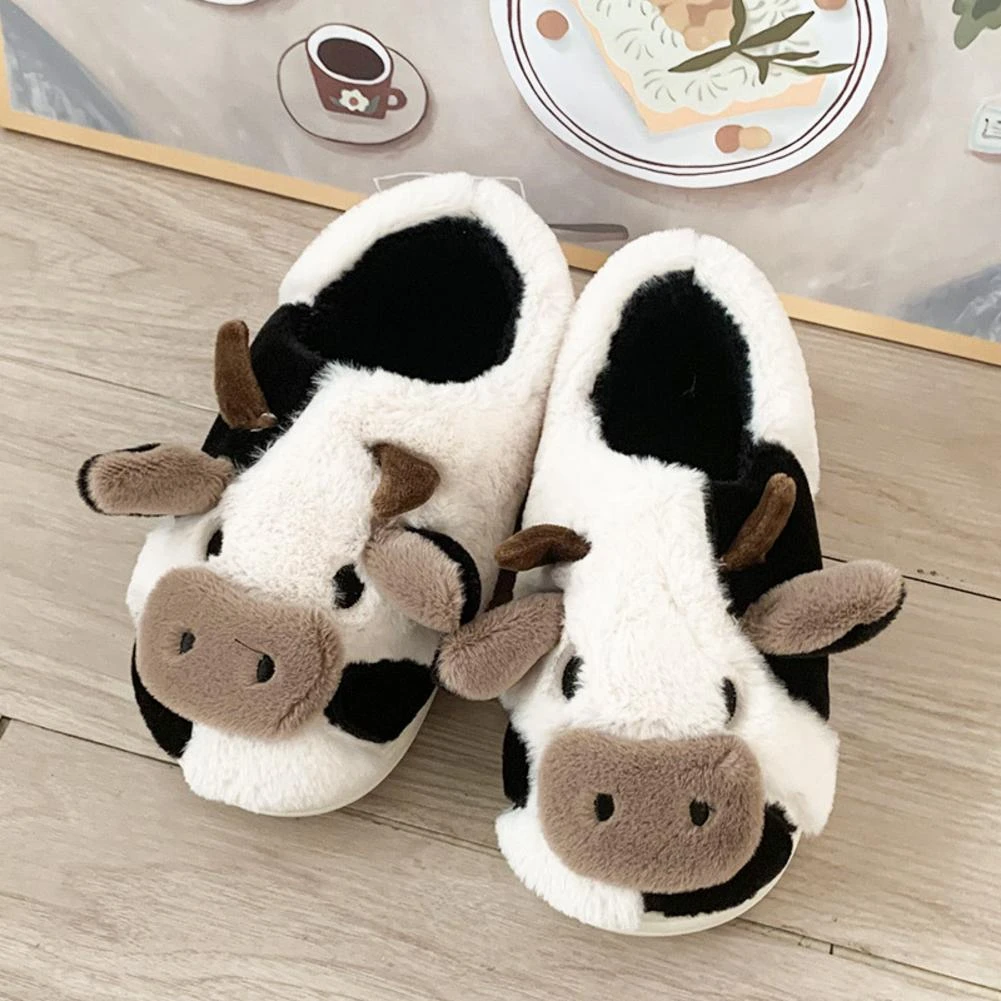 Zapatillas de casa bonitas de animales para y niña, pantuflas cálidas y mullidas Kawaii, zapatos divertidos de dibujos animados de vaca y leche, para invierno|Zapatillas| - AliExpress