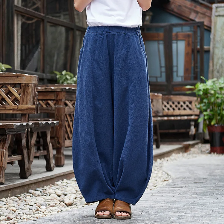 NINI WONDERLAND cotton and linen womens new product National style scrub beautiful womens trousers lantern pants
