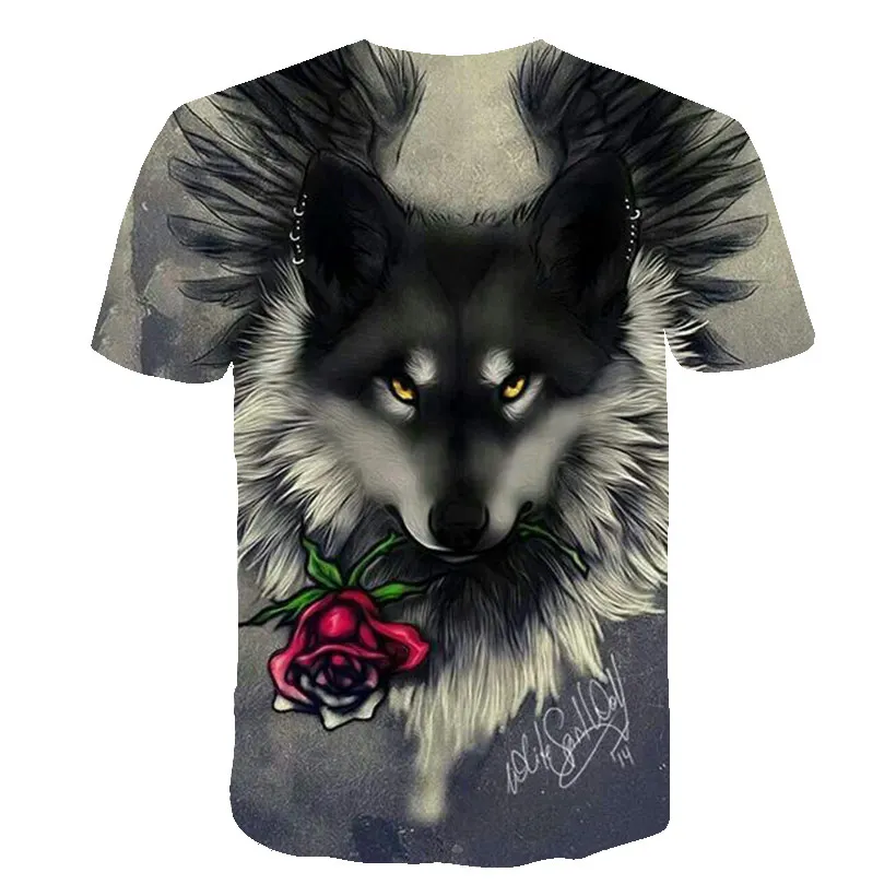 new men's 3D wolf head print men's t-shirt hip hop fashion casual cotton t-shirt tee black white S-6XL