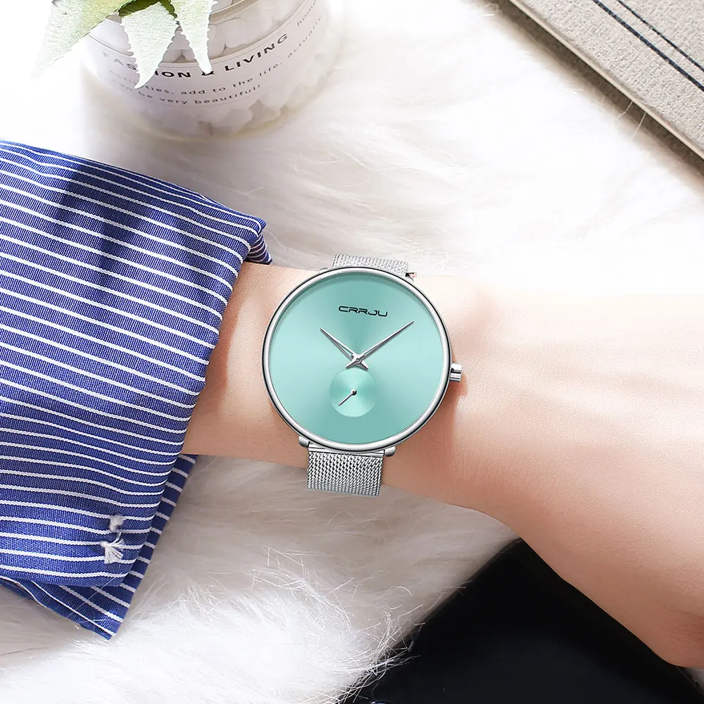 CRRJU Women's Watches Luxury Ladies Watch Fashion Minimalist Waterproof Slim Band Watches for Women Reloj Mujer