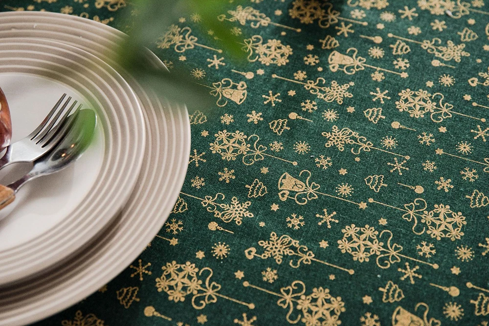 Японский стиль, льняная, хлопковая скатерть для рождественской вечеринки, прямоугольная, зеленая, бронзовая, золотая, столовая скатерть, покрытие для дома, мероприятий, декоративное