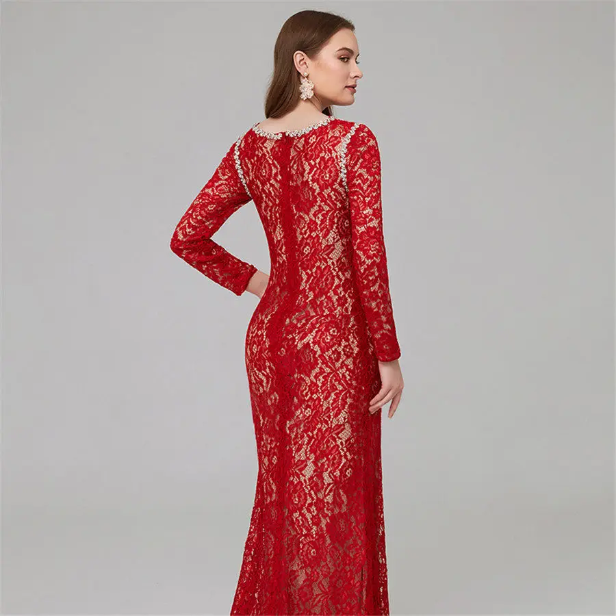 Маленькое вечернее со шлейфом платье красное с длинным рукавом Robe De Soiree T460 простые кружевные женские вечерние платья размера плюс вечерние платья