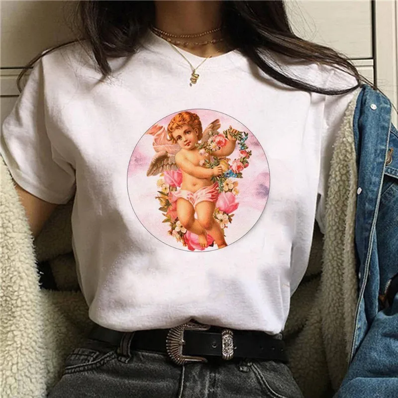 2020 Harajuku Angel Funny T Shirt Women Ullzang 90s Korean Style T-shirt Aesthetic Kawaii Graphic Tshirt Fashion Top Tees Female