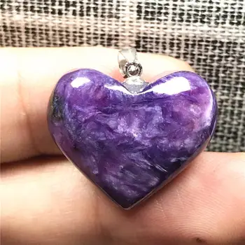 

Top Natural Heart Purple Charoite Necklace Pendant For Woman Lady Man Love Crystal 23x7mm Beads Silver Sterling Jewelry AAAAA