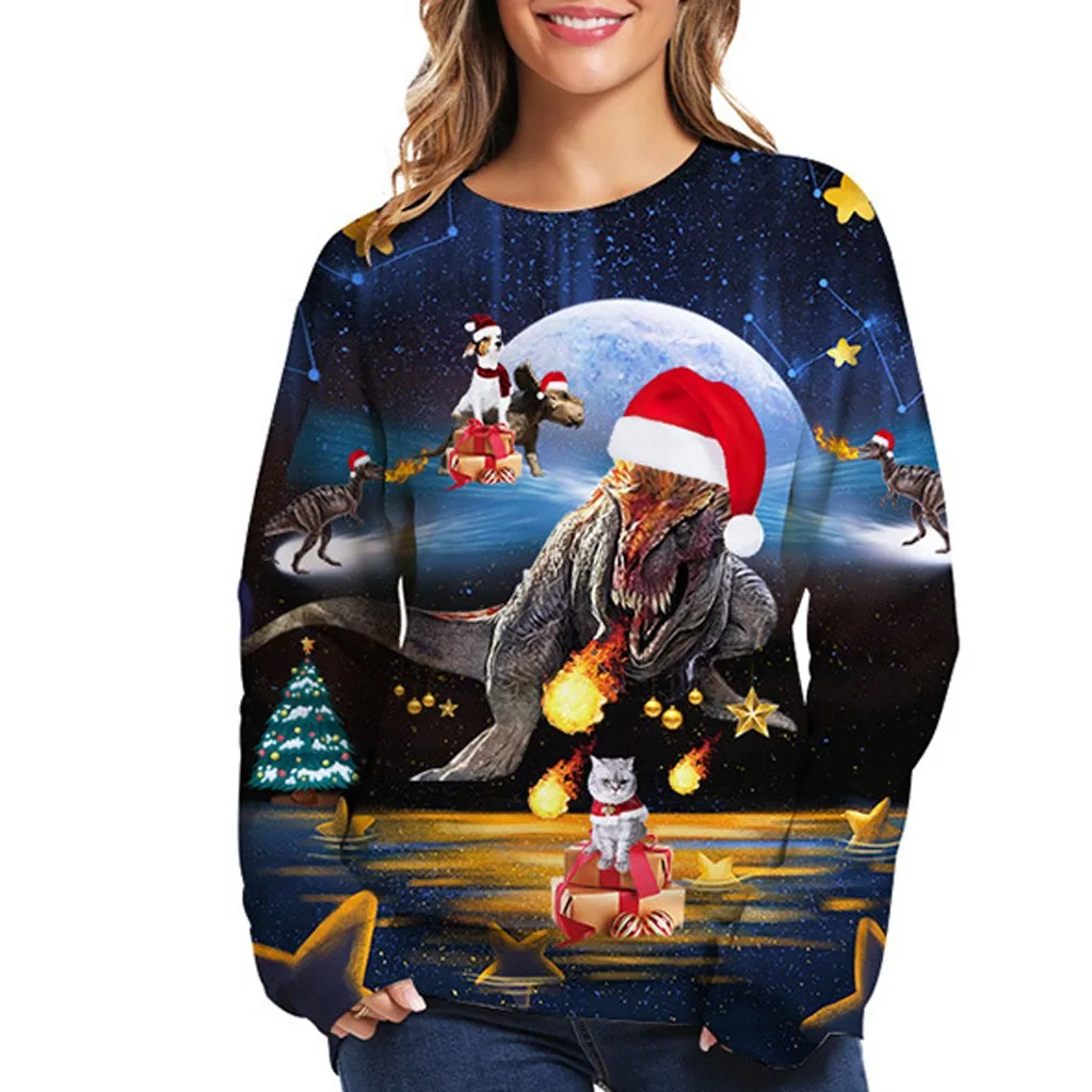 Sweatshirts Autumn Winter Women Christmas 3D Print Long Sleeves Streetwear Loose O-Neck Pullover Sweatshirt Blouse Top ?????????