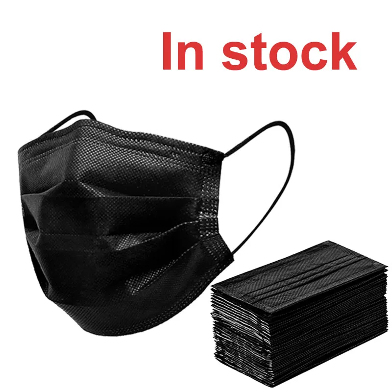 Free-shipping-Black-3-layer-Mask-10-20-50-100pcs-Face-Mouth-Masks-Melt-Blown-Cloth