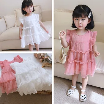 

2020 Baby Girl Summer Chiffon Dress Sweet Lace Girls Kids Princess Birthday Party Dresses Vestidos Children Clothes 2-7age