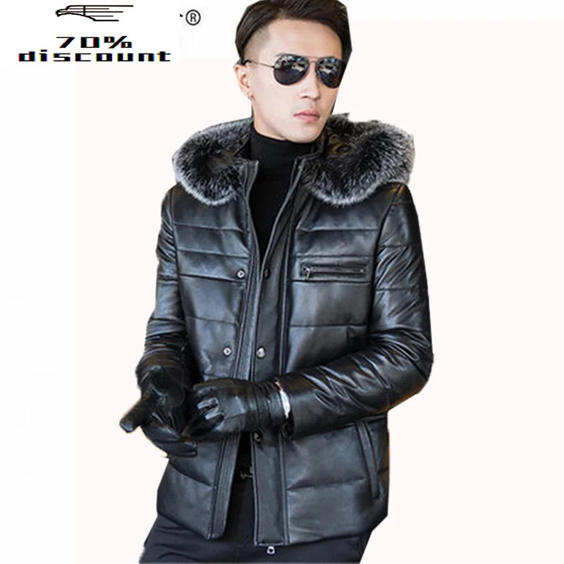

Genuine Leather Jacket For Men Duck Down Parkas Winter Warm Fox Fur Coat Mens Real Leather Jacket Outwear A8323 L2359