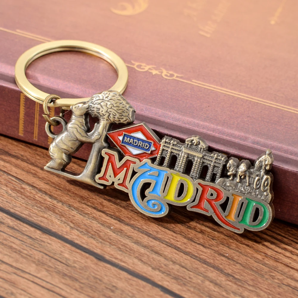 Madrid Colorful Letter Keychain Spain Style Famous Buildings Emboss