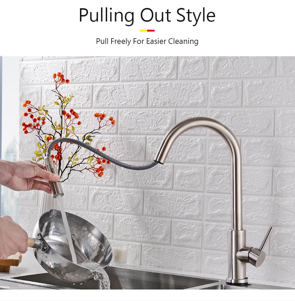 Pull Out Black Sensor Kitchen Faucets Stainless Steel Smart Induction Mixed Tap Touch Control Sink Tap