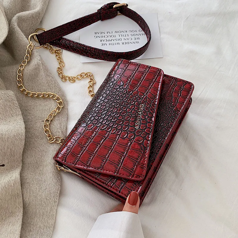 

Crocodile Pattern Vintage Leather Crossbody Bags For Women 2019 Chain Shoulder Messenger Bag Lady retro Handbags and Purses