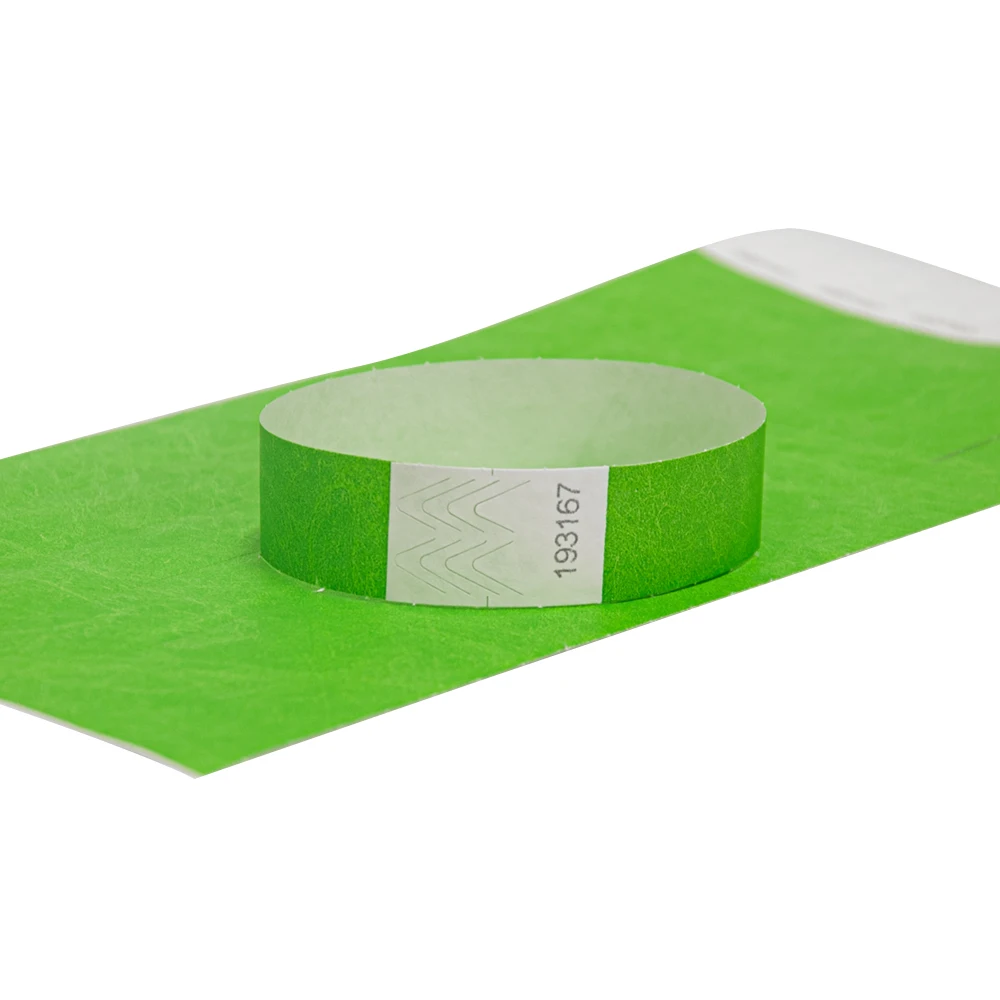 Solid NEW Green Color 3/4 inch Tyvek Wristbands with Series Numbers, ID Wristbands for Party Events, 500 Pieces