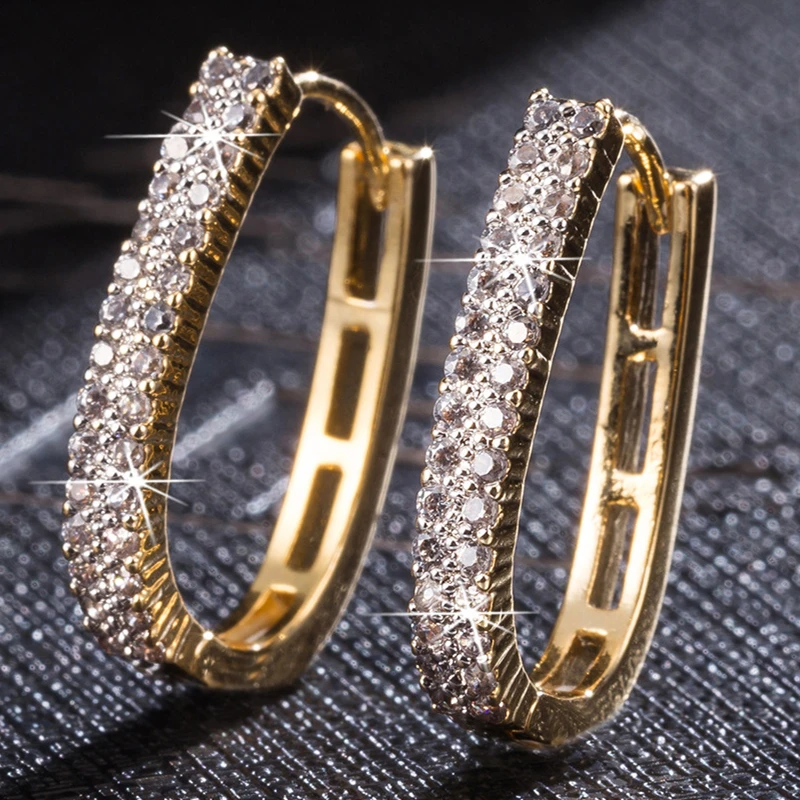 

Luxury Zircon Crystal Gold Hoop Earring For Women Shining Rhinestone Round Big Earrings Fashion Wedding Jewelry Bride Shellhard