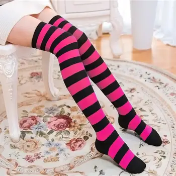 

2020 Colorful Sexy Striped Compression Stockings Girl Kawaii Long Body Thigh High Stocking Overknee Boots Cute Women's Stockings