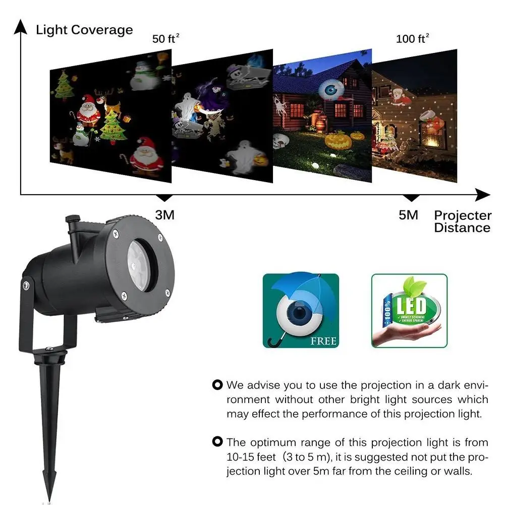 12 Patterns RGB Flood Lighting Outdoor Waterproof Led Christmas Lights Projection Lawn Lamp Snowflower Projector Halloween Decor