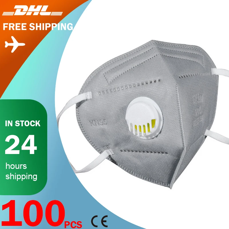 

100pcs KN95 Air Valved Dust Mask PM2.5 Respirator Mouth Mask With Valve Gauze Filter Mask Free Shipping Fast Delivery