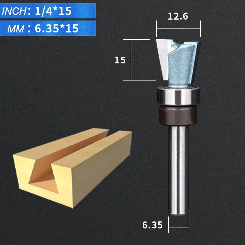 TIDEWAY Tungsten Carbide Steel Dovetail Router Bits Bearing Dovetail Groove Tenon Woodworking Milling Cutter 1/4 Inch Shank - Cutting Edge Length: 6.35x15