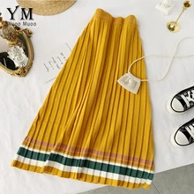 YuooMuoo хорошего качества удобная женская трикотажная желтая трикотажная плиссированная юбка осень зима край Радужный дизайн элегантная Корейская юбка