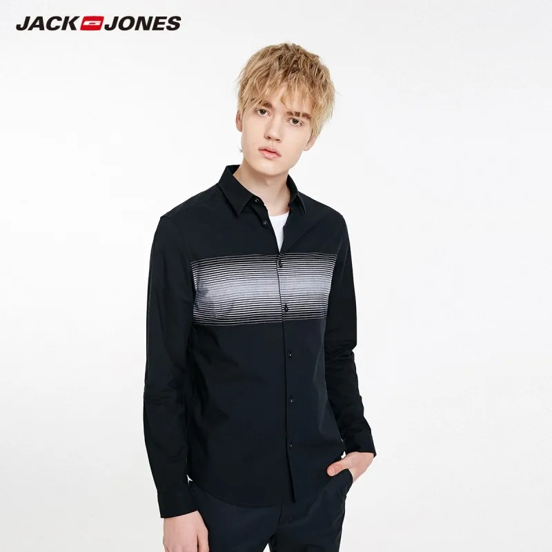 Мужская рубашка в полоску с длинными рукавами JackJones 100% хлопок базовая