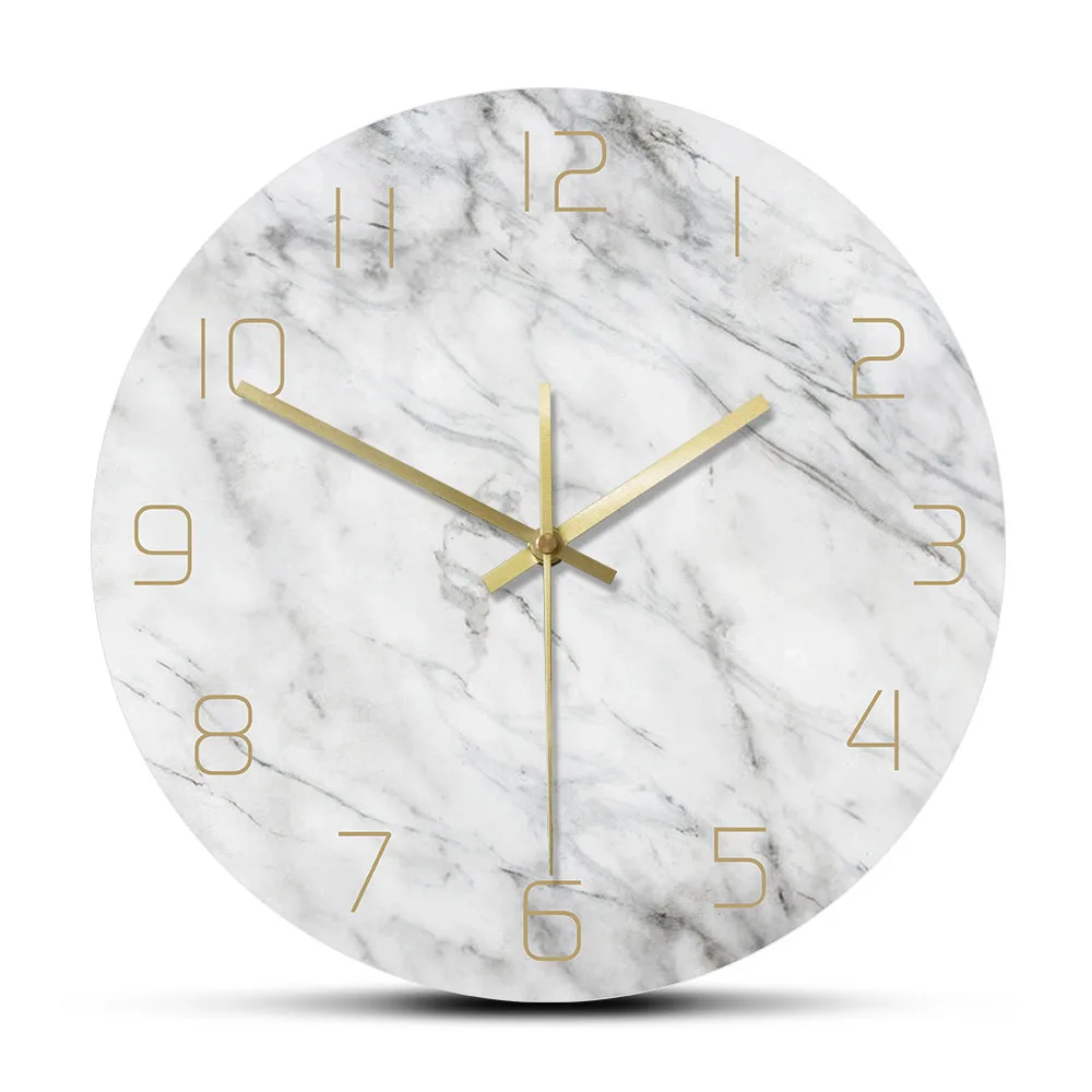 

Quartz Analog Quiet Marble Wall Clock 3D Chic White Marble Print Modern Round Wall Watch Nordic Creativity Home Decor Fashion