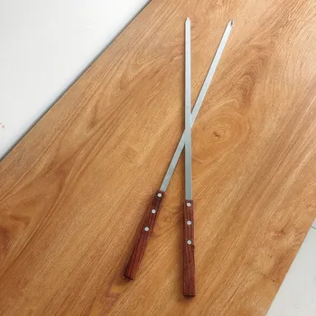 

54cm 21.25" Flat Stainless Steel BBQ Skewers Wooden Handle Meat Roasting Needle Sticks Barbecue Roasting Forks Kitchen 2/6/10PCS