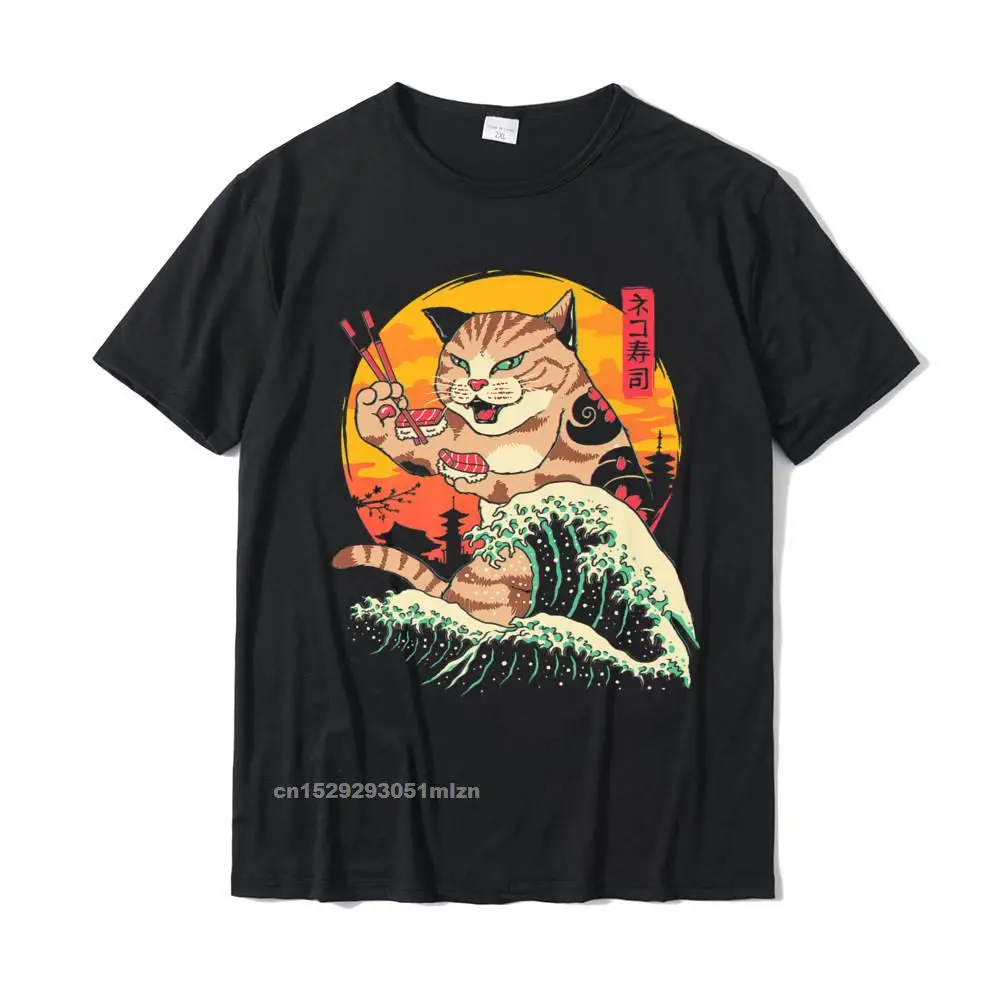 Normal T Shirts Short Sleeve cosie 2021 New Fashion Men's Summer Autumn Tees cosie Tee-Shirt Crewneck 100% Cotton Fabric Neko Sushi Wave T-Shirt Premium T-Shirt__3225 black