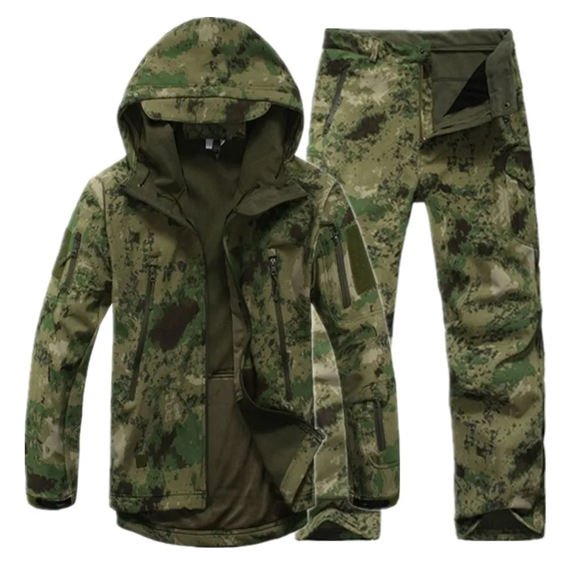 

Men's Tactical Waterproof Jacket Outdoor Softsell Military Camouflage Suit Hunting Hiking Fishing Fleece Jacket Pants