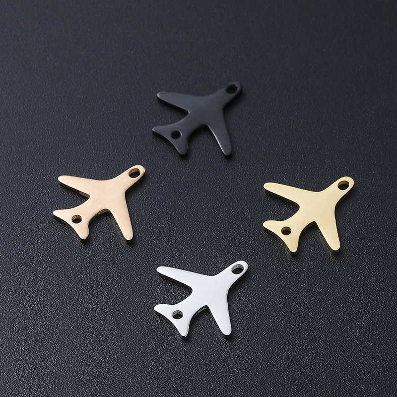 5pcs Travel Plane Charms Stainless Steel Airplane Double Holes Pendant Fit Bracelet Connectors for DIY Jewelry Making Findings | Украшения