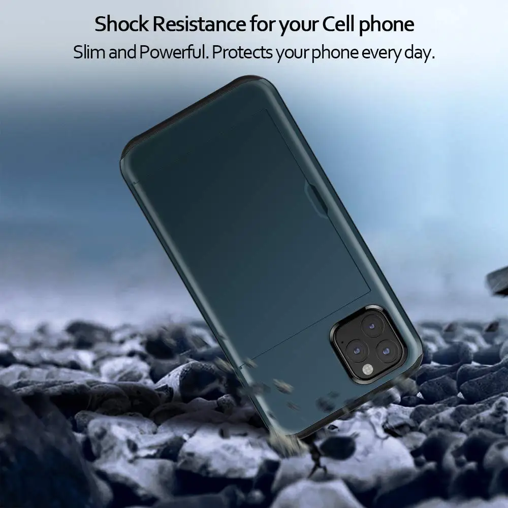 Armor Shockproof Silicone Wallet Case with Sliding Hidden Card Slot
