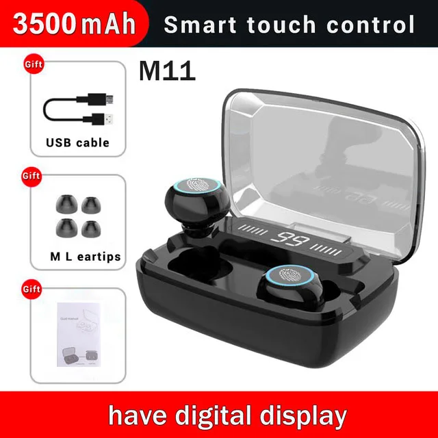M11 Black M11 TWS наушники Bluetooth 5,0 Беспроводные наушники гарнитуры 3500 мАч зарядный чехол 9D стерео спортивные наушники для xiaomi PK G02 - Цвет: M11 Black