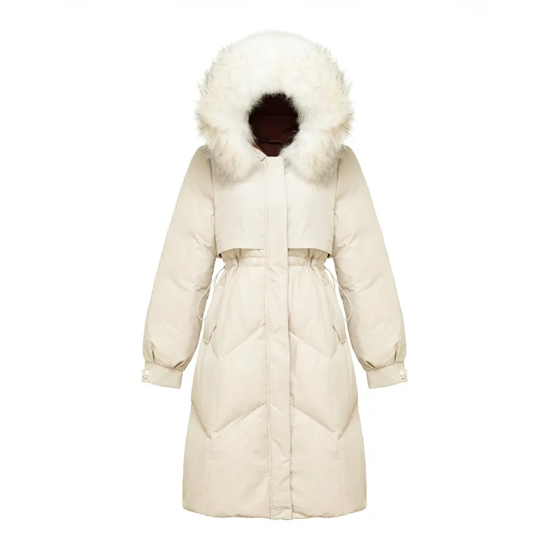 Женский пуховик, новинка, зимнее пальто с большим воротником из натурального меха, Женская Длинная утепленная парка с капюшоном, пальто на молнии MK14