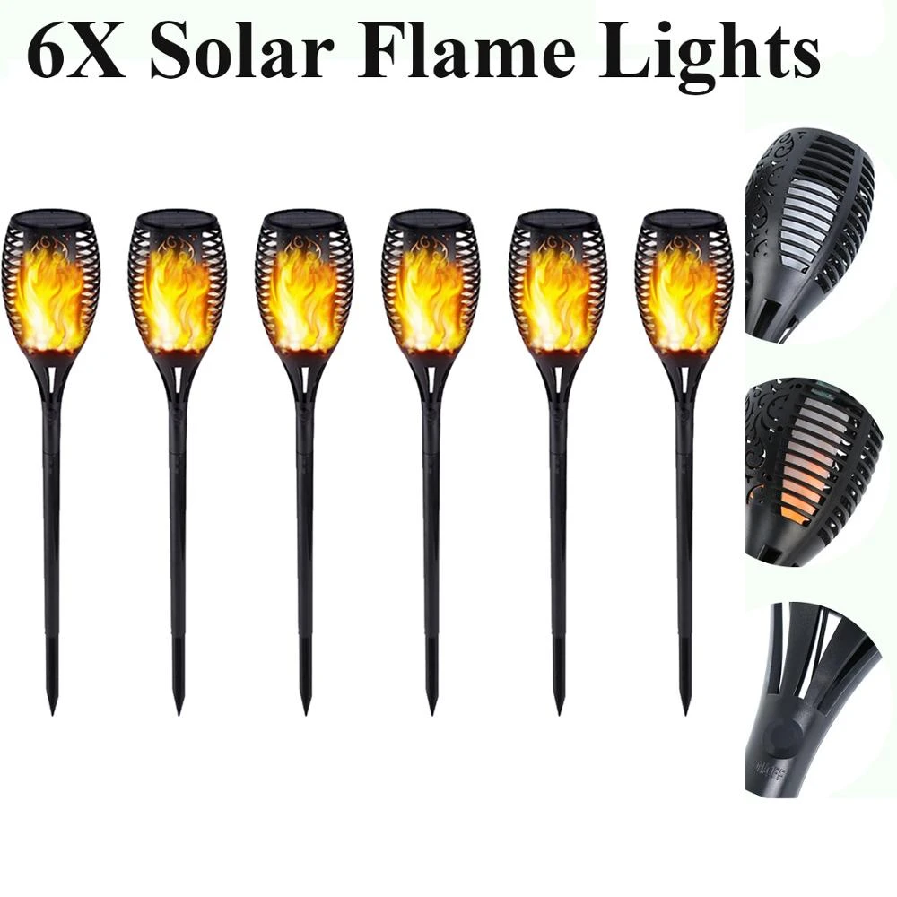 6XSolar Power 12LED Tiki Torch Garden Yard Flame Flickering Lamp Halloween Light