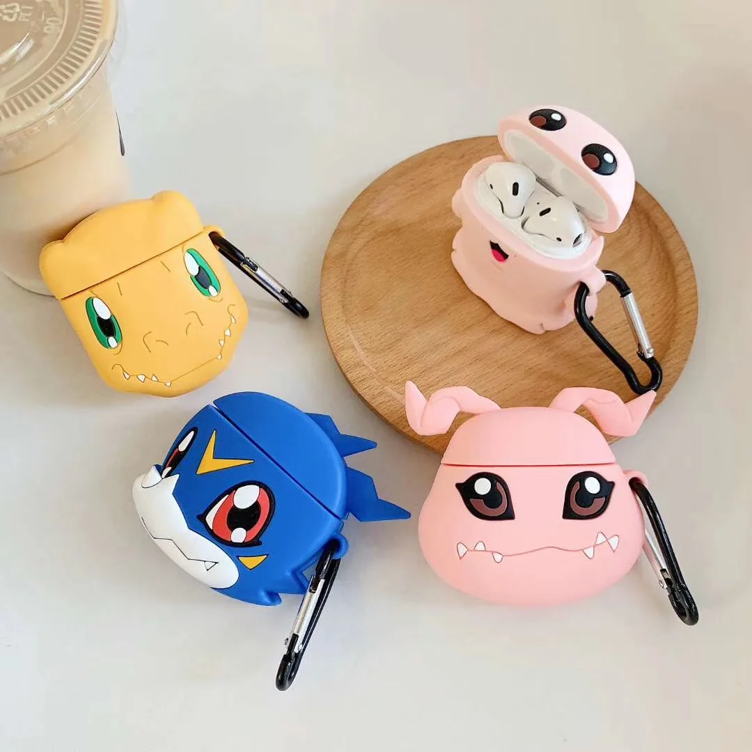 Для AirPods Чехол для детских японских мультяшных наушников Digimon чехол для Apple Airpods 2 Забавный защитный чехол с крючок карабина