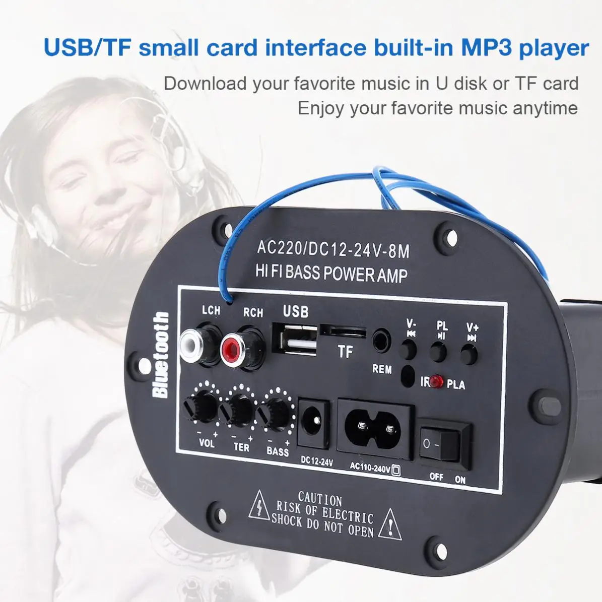 

8 Inch 25W HI-FI Bluetooth Car Audio Power Amplifier FM Radio Player Support/SD/USB / DVD / MP3 Input for Car Motorcycle Home