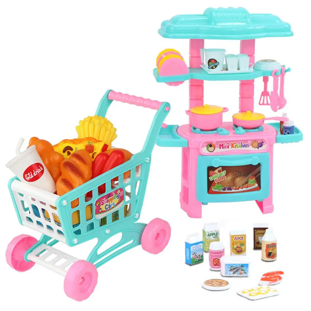 Kids Mini Simulation Tableware Shopping Cart Set Pretend Play Kitchenware Food Toys | Игрушки и хобби