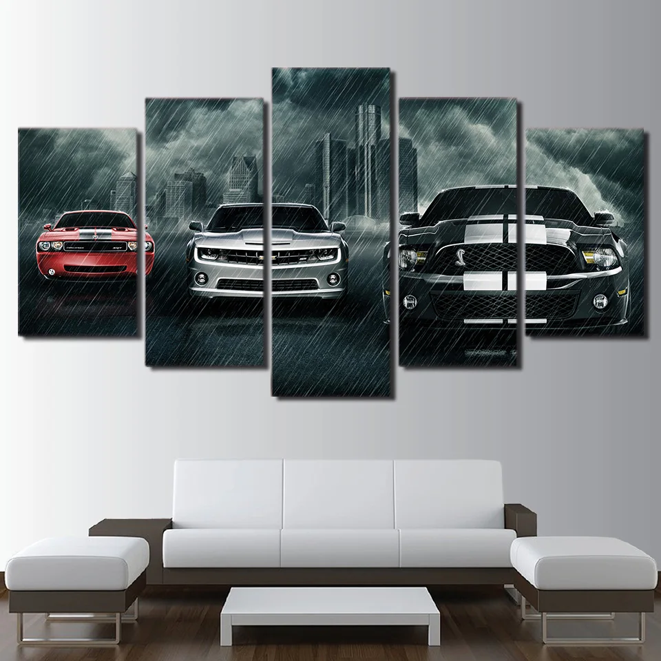 

5 Pcs Luxury Muscle Cars Pictures Posters Wall Art Home Decor Modular Canvas HD Printed Paintings Living Room Bedroom Decoration