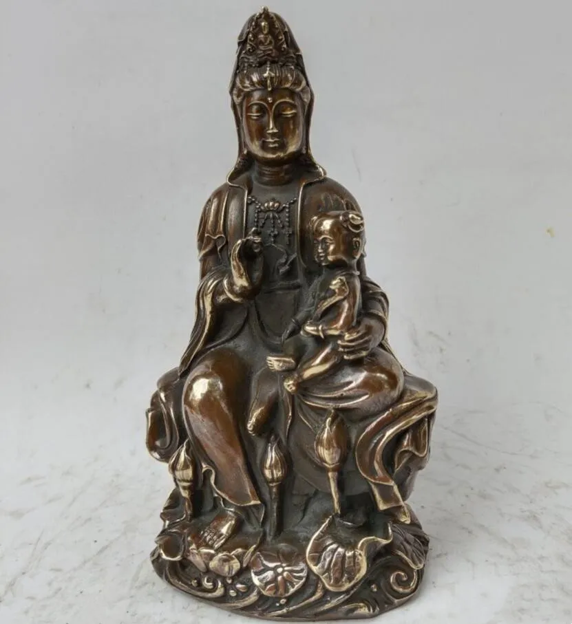 

China archaize brass child Guanyin Buddha crafts statue