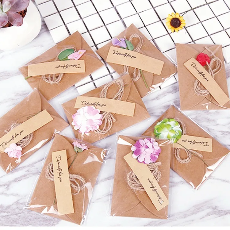  10pcs/set Mixed Retro DIY Craft Paper Invitation Greeting Card With Envelope Handmade Dry Flower We - 4000492215265