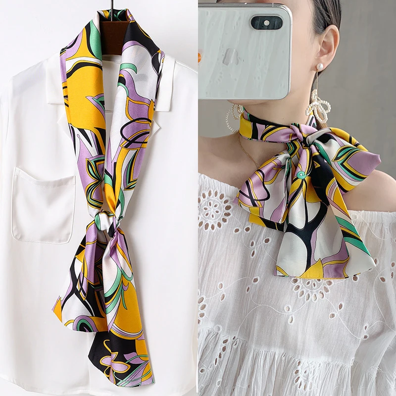 Choice Long Small Women Silk Scarf Tie Decorated Professional Neck Cover Multi-functional Tin Spring Travel Ladies Neckerchiefs 2