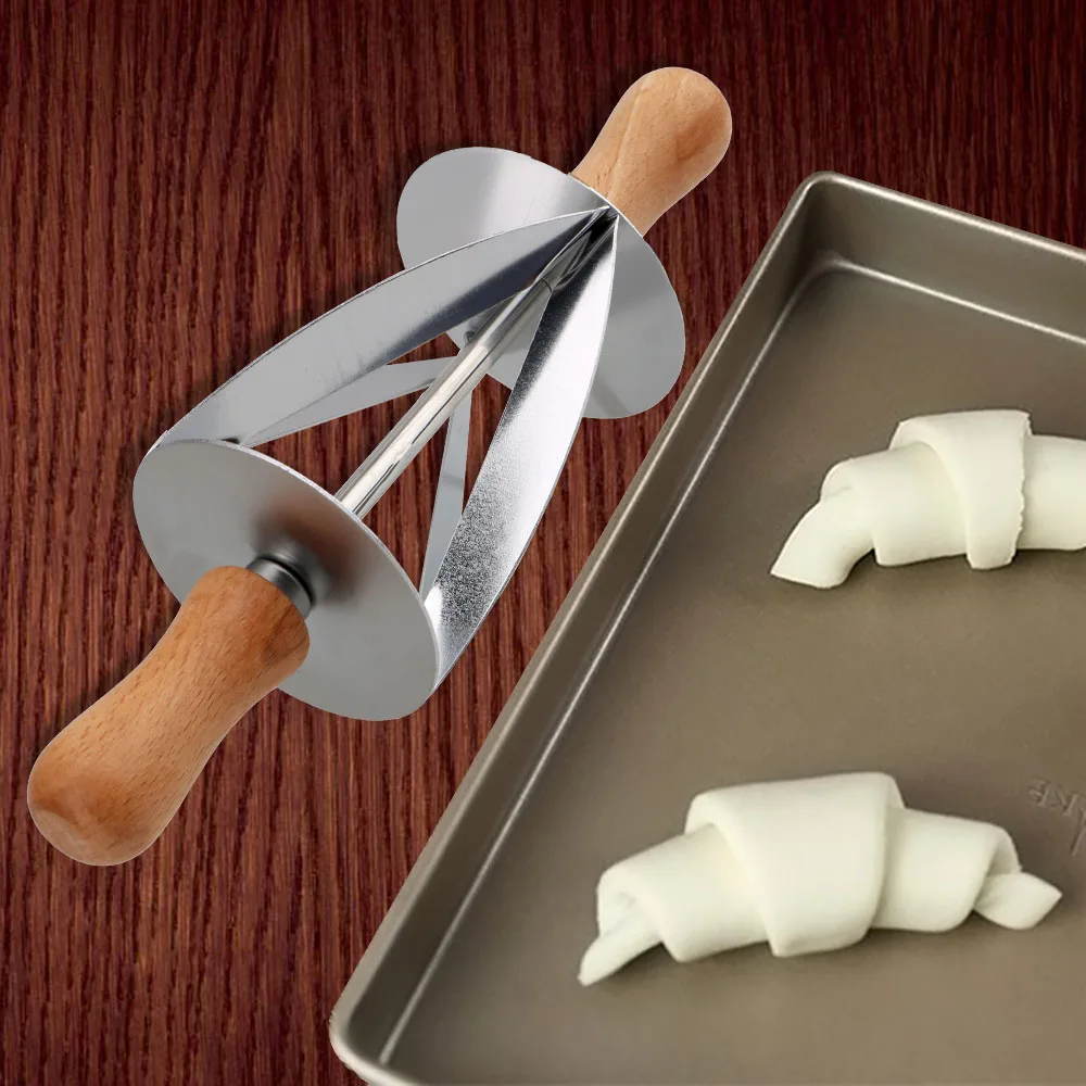Stainless Steel Wooden Handle for Making Croissant Bread Dough Pastry Rolling Cutter Fondant Strip Ribbon Cutter 1