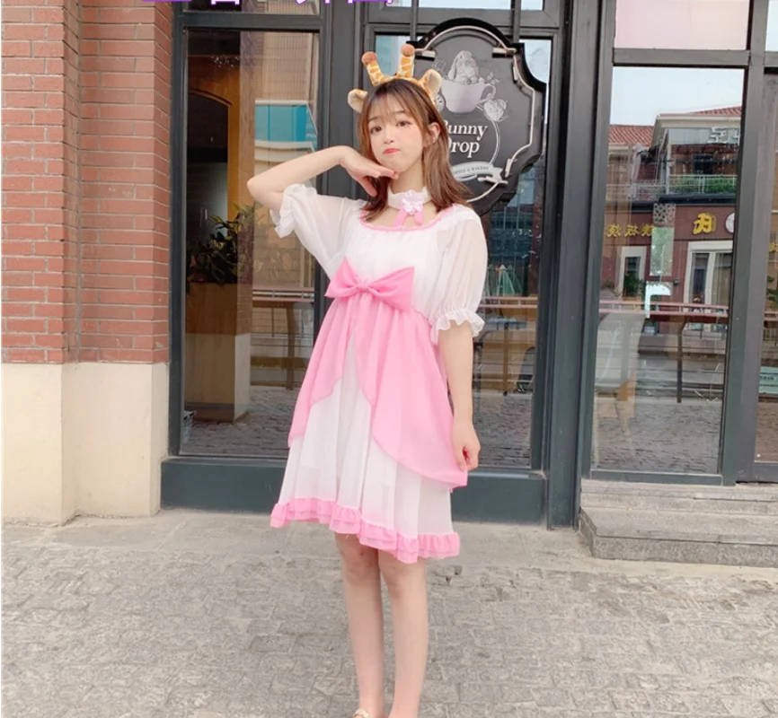 Японское мягкое платье для девочек сказочное с сердечками Повседневное лолиты