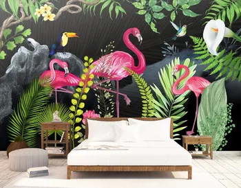 

CJSIR Custom Wallpaper Murals Hand Drawn Tropical Rainforest Flamingo Living Room Sofa TV Backdrop Walls Murals 3d Wallpaper