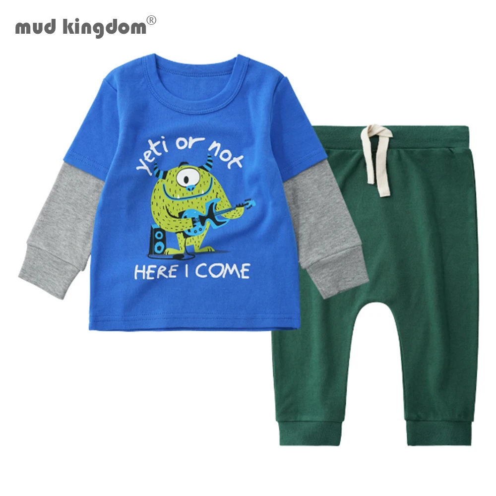 Mudkingdom/осенний детский топ для маленьких мальчиков футболка длинные штаны