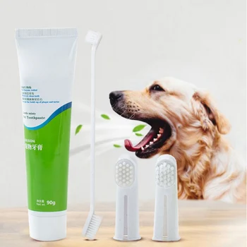 

Pet Toothpaste Set Fun Dog Toothpaste Toothbrush 4 Piece Set Cleaning Supplies Tool Edible Dog Toothpaste Beef Flavor