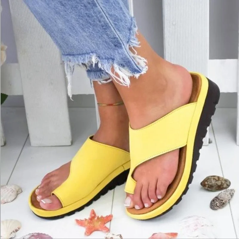 

Summer Women Slippers Flat Sole Casual Soft Big Toe Foot Sandal Women Shoes Comfy Platform Orthopedic Bunion Corrector Plus Size