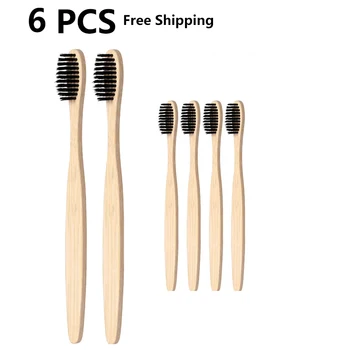 

6 Pcs Natural Pure Bamboo Toothbrush Portable Soft Hair Tooth Brush Eco Friendly Brushes Oral Cleaning Care Tools