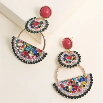 

JUJIA Sweet Fruit Watermelon Drop Earrings For Women Girls Big Pendant Hanging Dangle Earrings Femme Summer Jewelry