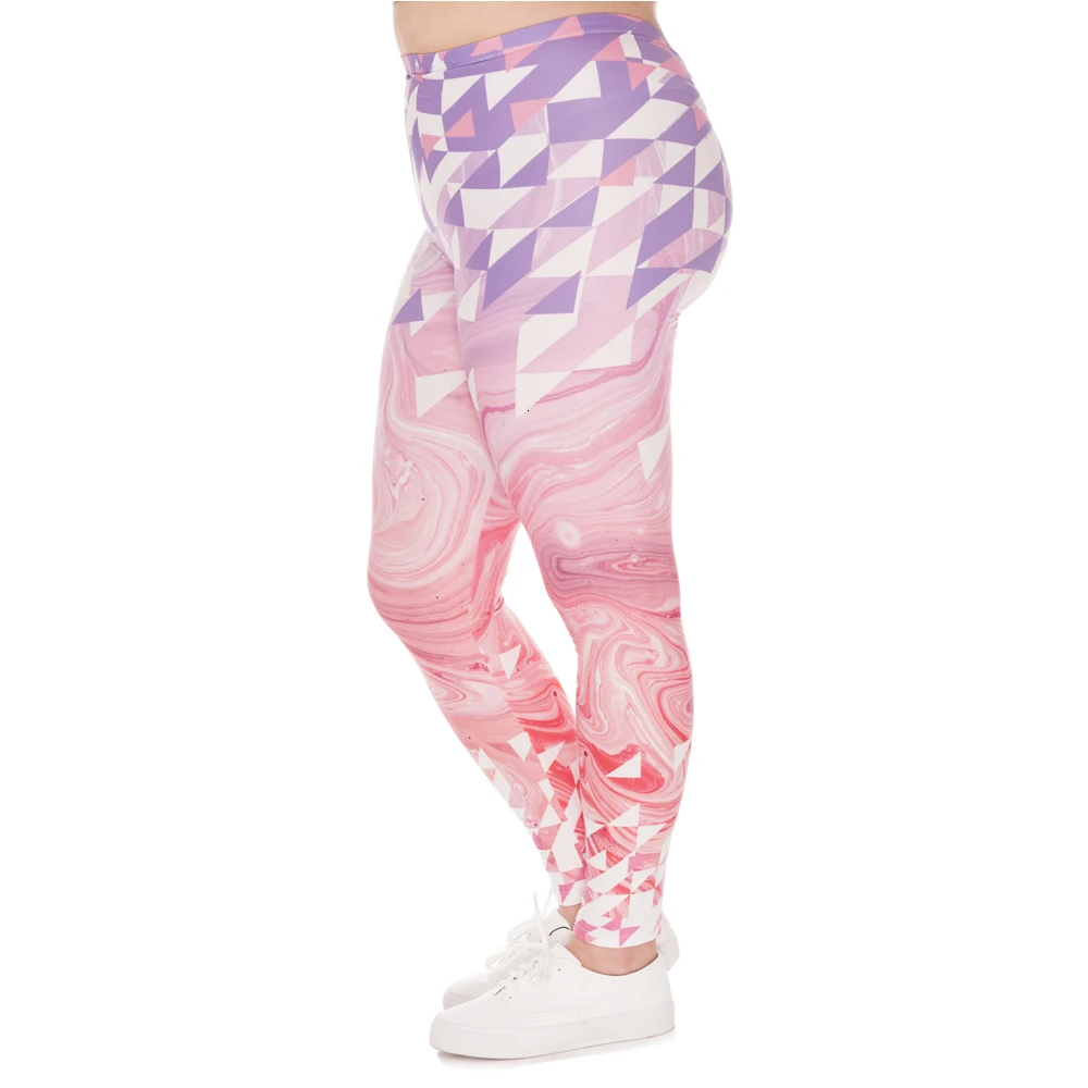 Зухра модные леггинсы большого размера треугольники розовый Мрамор леггинсы с принтом плюс Размеры женские брюки стрейтч для пухлой Для